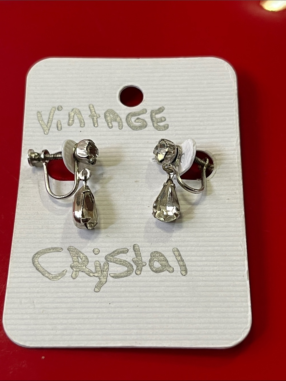 Clear Crystal Teardrop Clip-On Earrings - Silver Tone